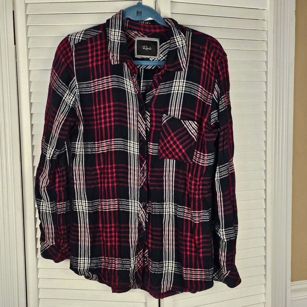 Rails Womens Navy Red Hunter Plaid Long Sleeve Button Down Shirt Medium